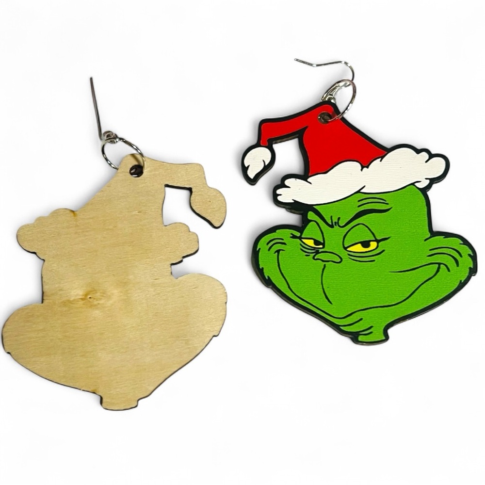 Grinch Smile Wooden Earrings - Picture 3 of 3